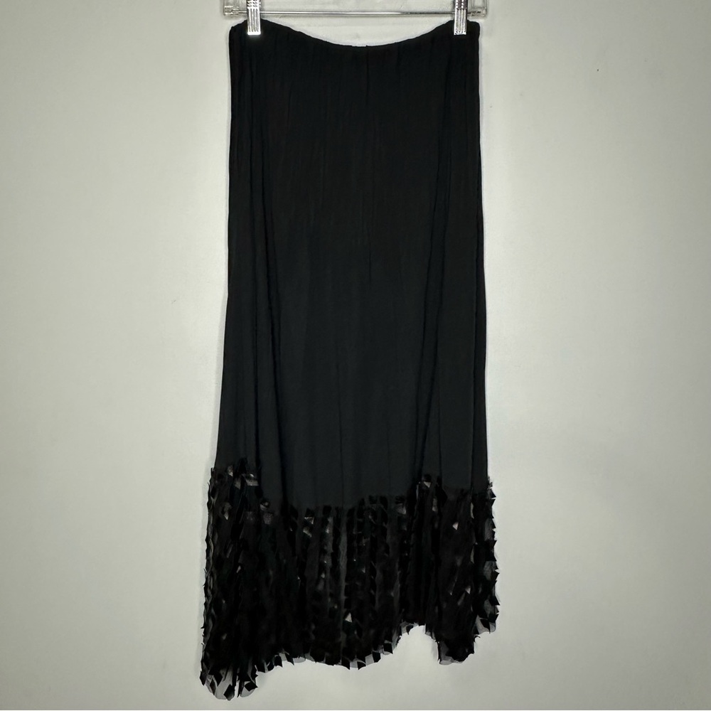 Babette Women’s Lagenlook Crinkle Elastic Waist Mesh Panel Maxi Skirt Size XL